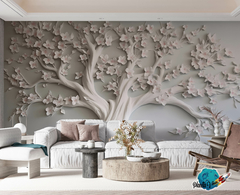 VINILO EFECTO 3D ARBOL BLANCO TIZA