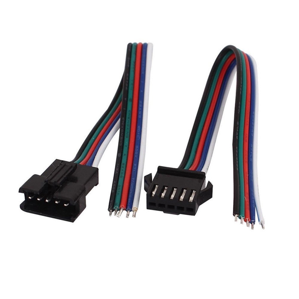  FSJEE Kit de conector de tira LED RGBW de 5 pines de 0.472 in  con cable de extensión de 16.4 pies, 4 conectores sin huecos, cable de  conector macho de 5