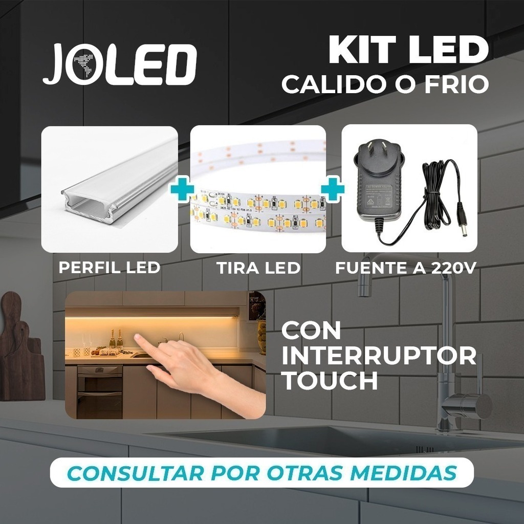 Kit PERFIL LED ALUMINIO + TIRA LED + FUENTE 220V 2amp