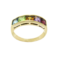 Anel Meia Aliança Ouro 18k 750 Rainbow Pedras Naturais - comprar online