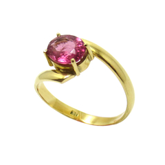 Anel Solitário Ouro 18k 750 Turmalina Rosa Oval - Boreale Joias