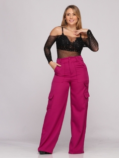 Calça Feminina Cargo Alfaiatária Pantalona Wide Leg