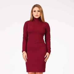 Vestido Feminino Canelado Tubinho Gola Midi