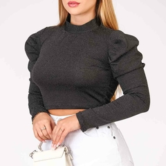 Cropped Blusa Manga Longa Bufante Princesa Lurex - Diozzi | Moda Feminina, Sapatos e Acessórios.