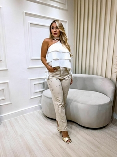 Calça Mom Jeans Luxo Marmorizada Brilho Strass - loja online