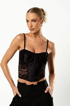 Cropped Corselet Acetinado Renda Sem Bojo Alcinha