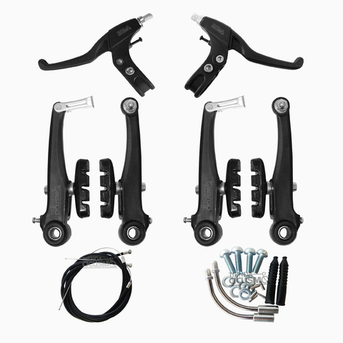 Kit de frenos v-brake con manijas plásticas y herraduras de metal (Completo)