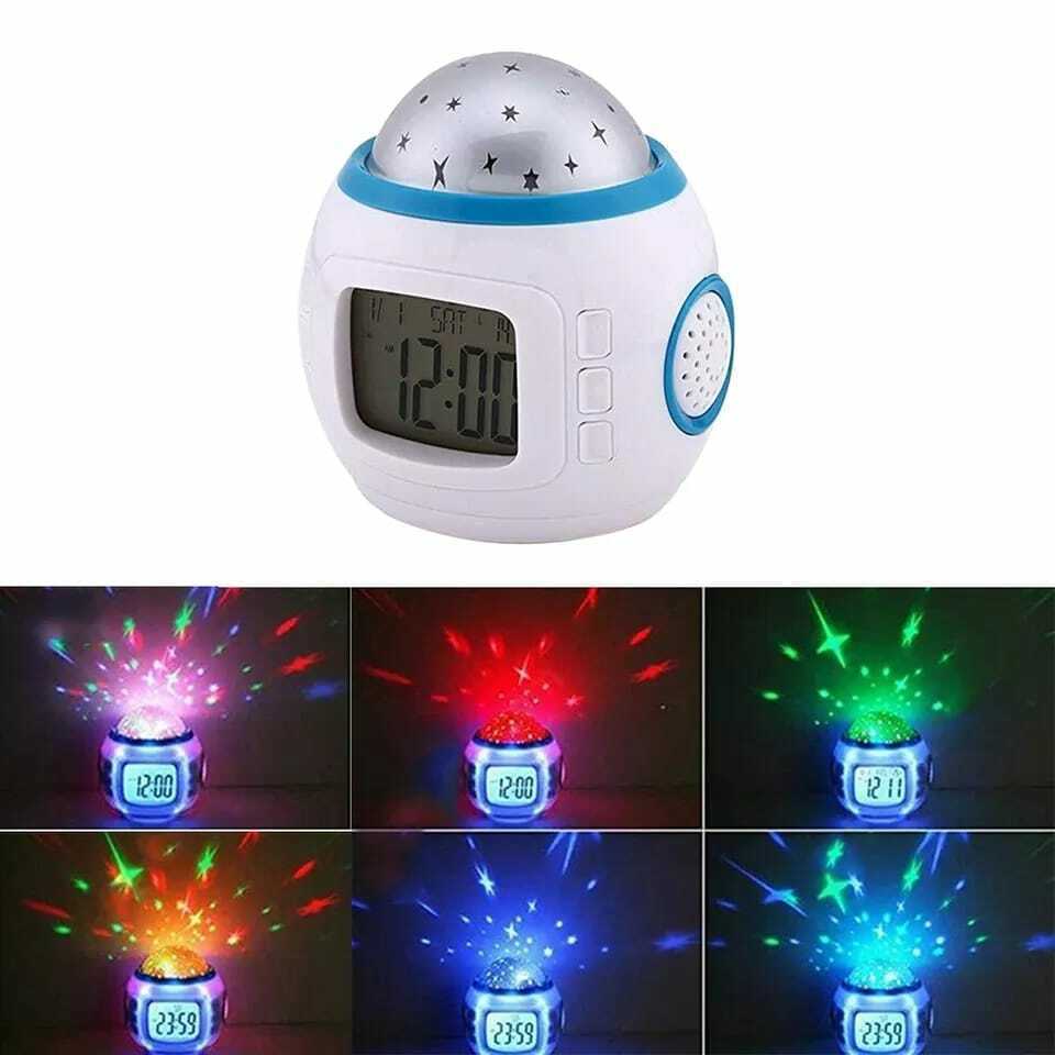 Reloj Proyector Velador Estrellas Musical para Dormir