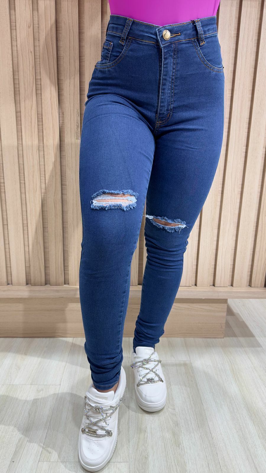 Calça Jeans Feminina Destroid Sal e Pimenta moda Plus Size