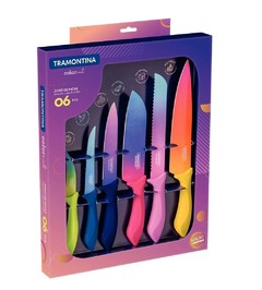 Juego De Cuchillos Tramontina Colorcut Acero Inoxidable 6 Piezas de Colores - Destapa la Olla