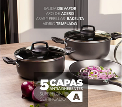 Batería De Cocina Cacerola 3 Piezas Aluminio Antiadherente Mta Negras - comprar online