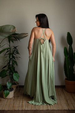 Vestido Hari Longo Verde Chá - Aventurina - loja online