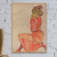 Cuadro en marco madera Kiri Box/ Modelo 609/ Kneeling Female in Orange-Red Dress (1910) EGON SCHIELE. - comprar online