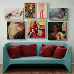 WALL (Mix de categorías y tamaños) / WALL 8 / Incluye 7 cuadros: 3 cuadros de 60x60 + 2 cuadros 35x50 + 2 cuadros de 40x60cm./ Klarwein • Klimt • Schiele • El Bosco • Van Gogh.