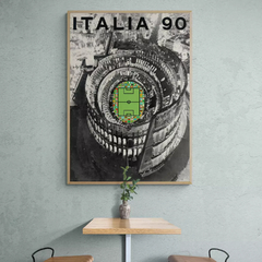 Cuadro en marco madera Kiri Box/ Modelo 481/ Póster FIFA World Cup 1990 (Italia 90) -Print de Litografía original color- by Alberto Burri