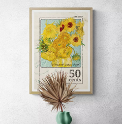 Cuadro en marco madera Kiri Box/ Modelo 496/ Estampilla Postal Sunflowers ~ Vincent Van Gogh, 1888.