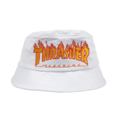 Bucket Hat Thrasher Flame Logo Branco