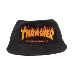 Bucket Hat Thrasher Flame Logo Preto