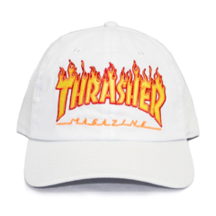 Boné Thrasher Magazine Dad Hat Flame Logo White