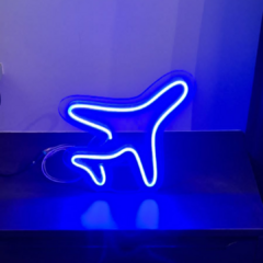 Placa Neon Led de Mesa Avião