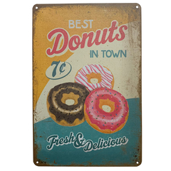 Placa de Metal Best Donuts in Town Fresh Retrô Vintage - comprar online