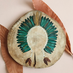 Madeira rústica cocar indígena 32cm