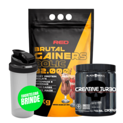 COMBO GANHO DE MASSA FELIPE STÉFANO: Hipercalórico Brutal Gainer 3Kg + Creatina Turbo Black Skull 300g