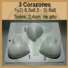 Molde de Plástico "3 Corazones"