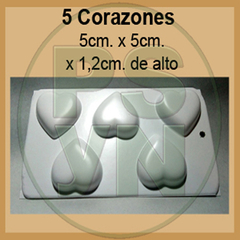 Molde de Plástico "5 Corazones"