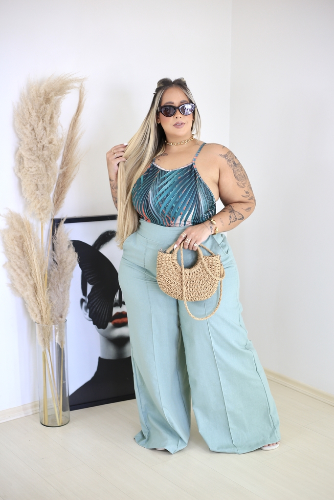 CALÇA WIDE LEG DE LINHO - Plus Size Bella Bia