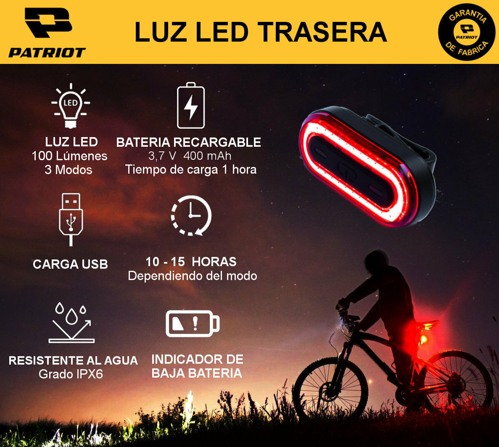 Luz LED Trasera para Bicicletas Carga USB