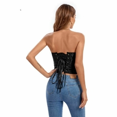 corset curto overbust Preto floral - loja online