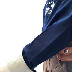 Camisa manga longa menino azul laço comprido