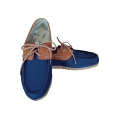 Sapato Dockside Masculino Tecido e Couro Azul-Vial Calçados
