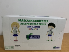 Máscara Desc. Tripla AZUL INFANTIL Elástico Venkuri cx c/50unidade -Cod-13040011 - comprar online