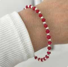 Pulsera cristales rojos/Bolitas plateadas lisas - comprar online