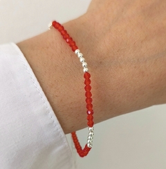 Pulsera cristales rojos y bolitas plateadas/Plata925 - comprar online