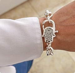 Pulsera rolo XL/Mano protectora/Acero blanco