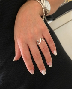 Anillo doble ola /Acero blanco/Unisex