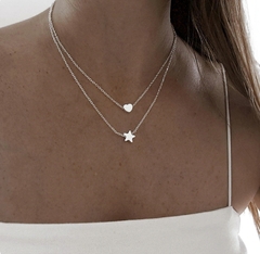 Conjunto doble corazón y estrella/Regulable/Acero blanco