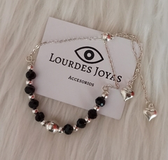 Pulsera bolitas negras ajustable-Acero Blanco