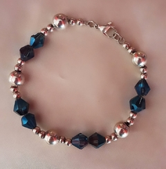 Pulsera azul cristal -Acero Blanco