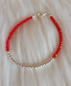 Pulsera roja cristal/Acero blanco