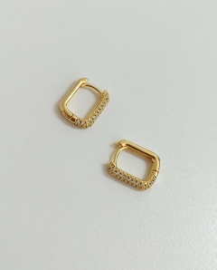 Argollas rectangulares micropave/1cm/Par/Gold - LourdesJoyas