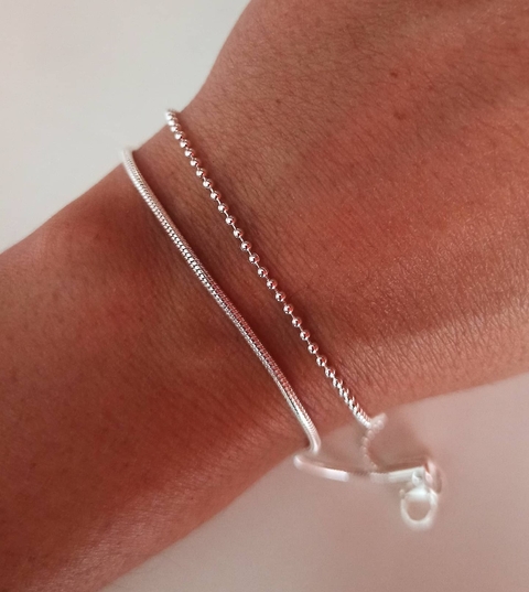 Pulsera bolitas doble-Acero Blanco