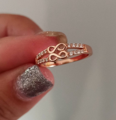 Anillo doble infinito con cubic-Plata925 Rosé N°16 y N°14
