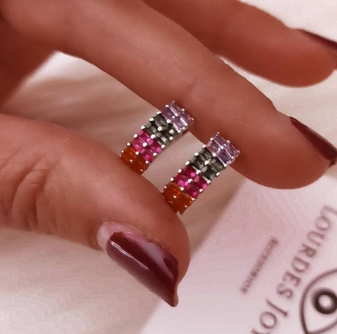 Aros(Par) Multicolor/Plata con Cubic