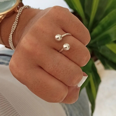 Anillo doble bolita/Regulable/Plata925