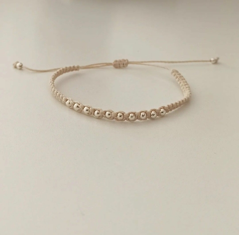 Pulsera beige con bolitas/Ajustable/Acero blanco
