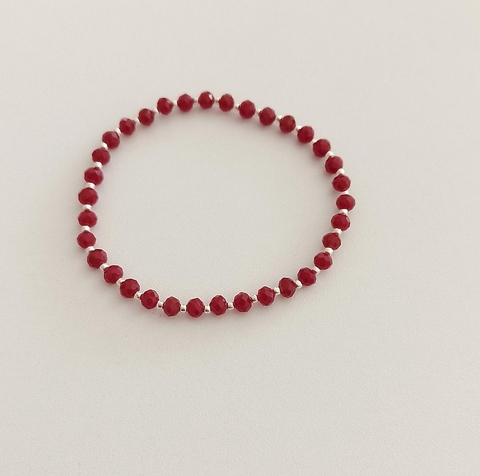 Pulsera cristales y bolitas de plata/Elástica